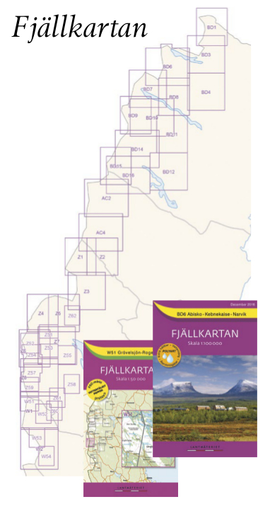 Cartes de randonnée Suède, série Fjallkartan