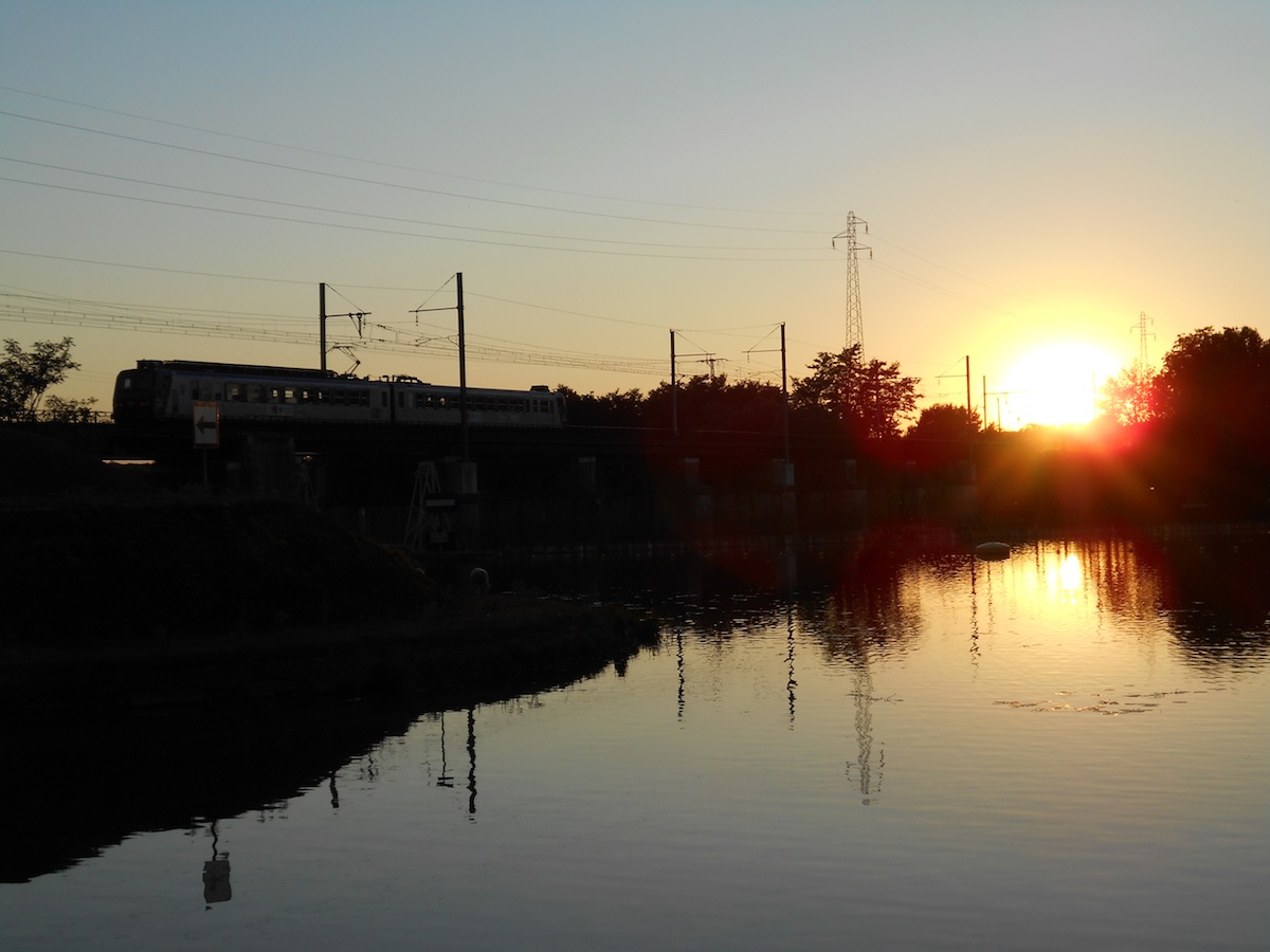 Couché de soleil sur la Saône à l'entrée d'Auxonne.