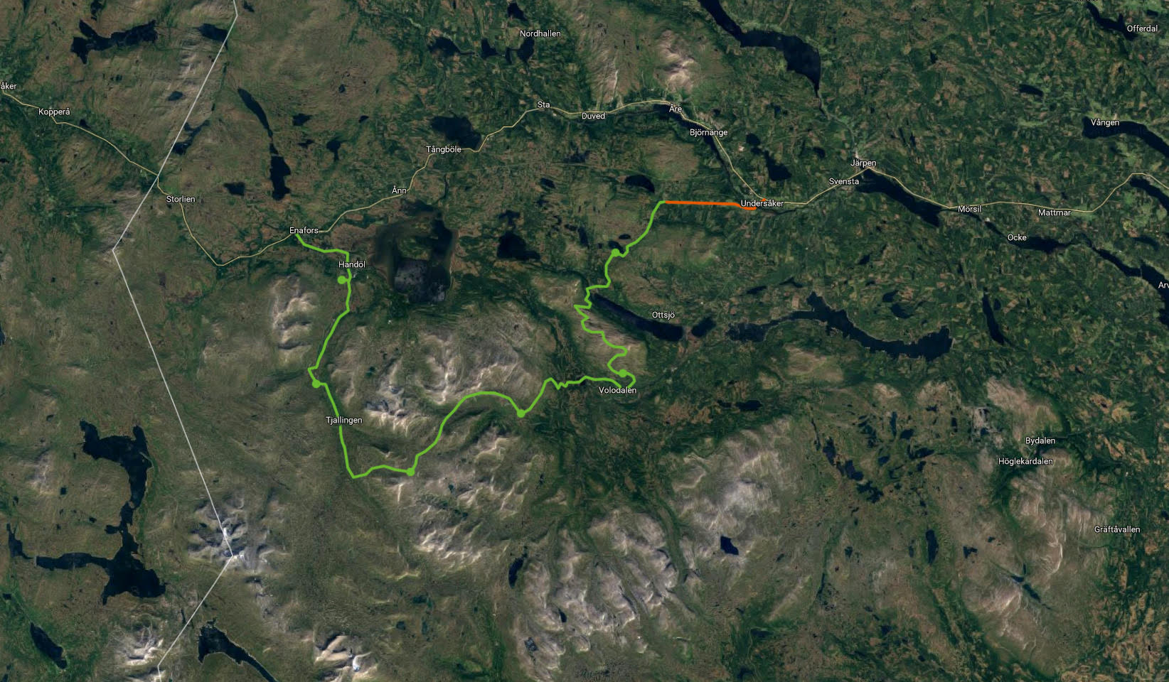 Itinéraire dans le Jämtland - Source Google Map