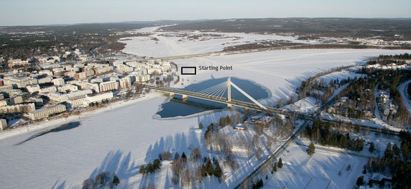 Le pont des Bougies du Bûcheron et la ligne de départ de la Rovaniemi150