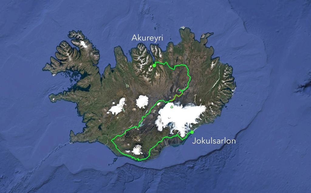 Carte de Google earth de l'itinéraire prévu et réalisé en vélo